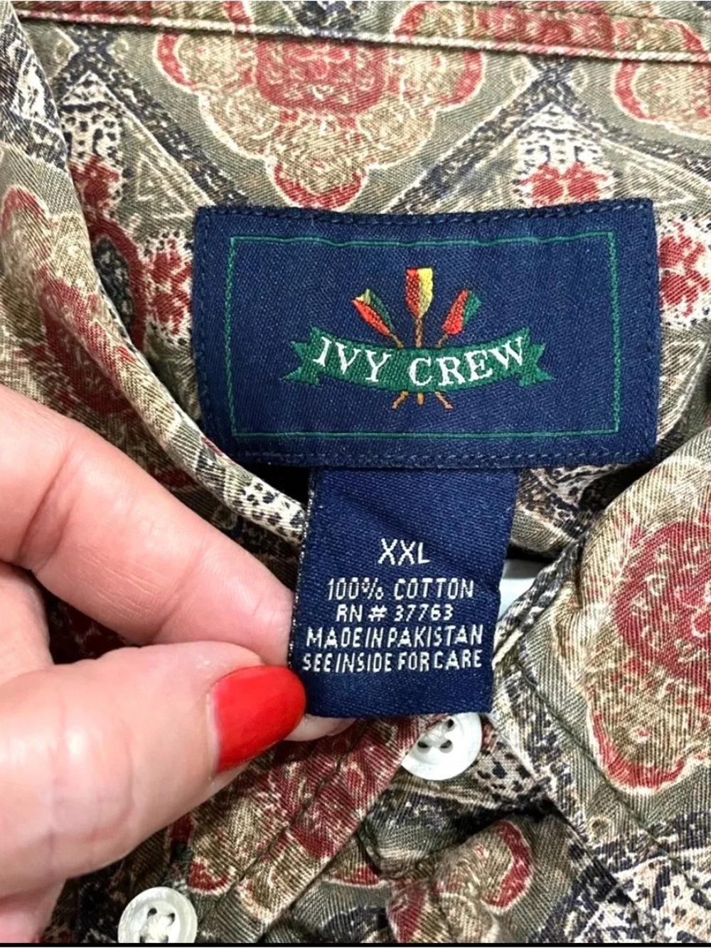 J Crew Ivy Crew Men’s XXL Medallion Print Button Front Shirt Cotton Casual 154